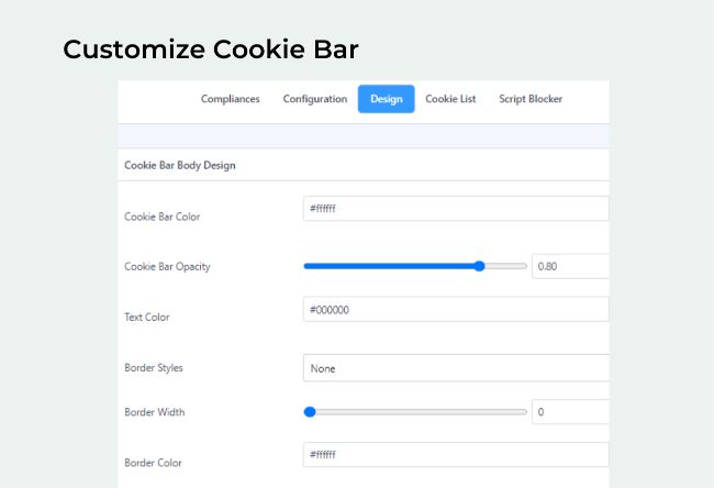 GDPR cookie consent plugin - Customize Cookie Bar user interface.