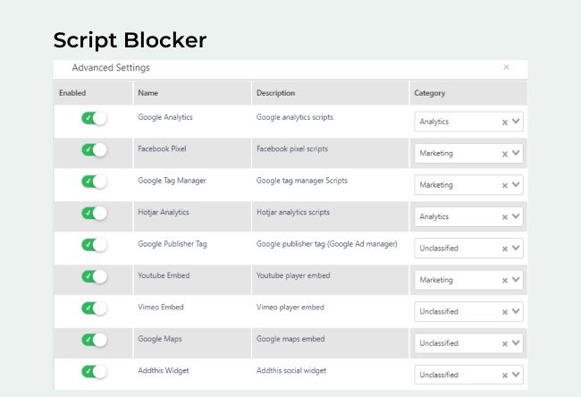 GDPR Cookie Consent Plugin script blocker userinterface