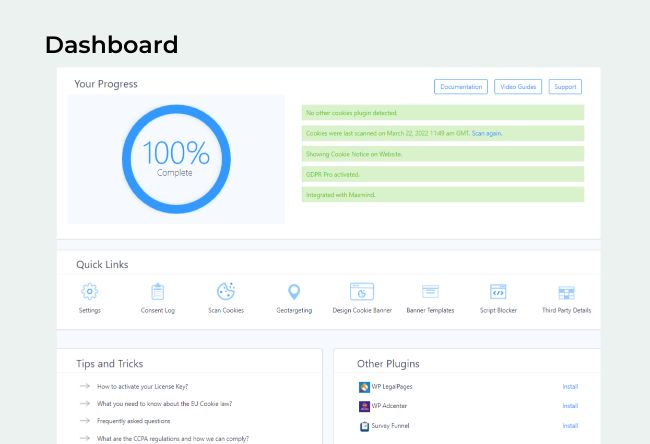 GDPR Dashboard user interface.