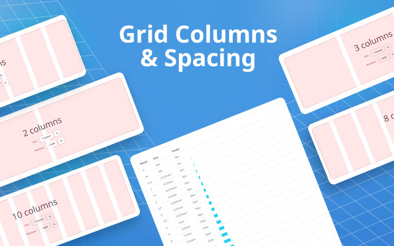 This image is displaying the grid columns and spacing component of figmatia- responsive web design system