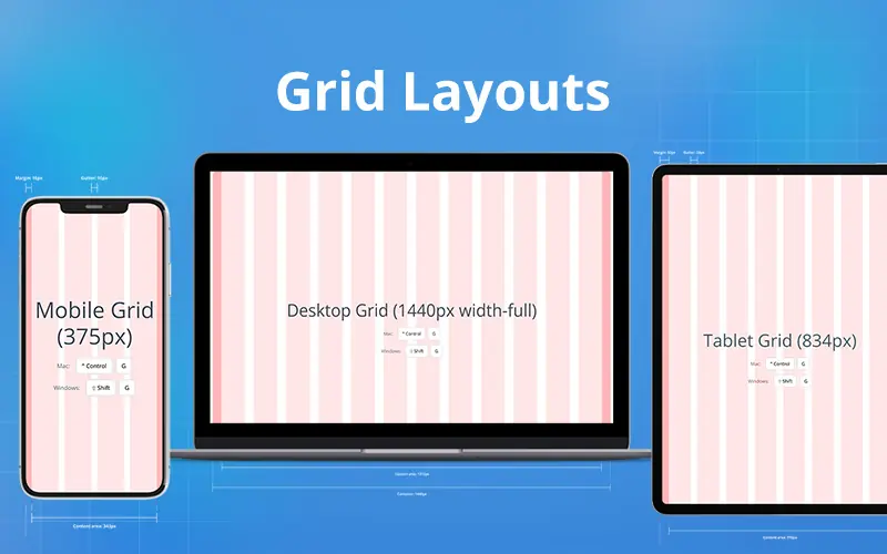 This image is dispalying the grid layouts UI in Figmatia - Web Design System