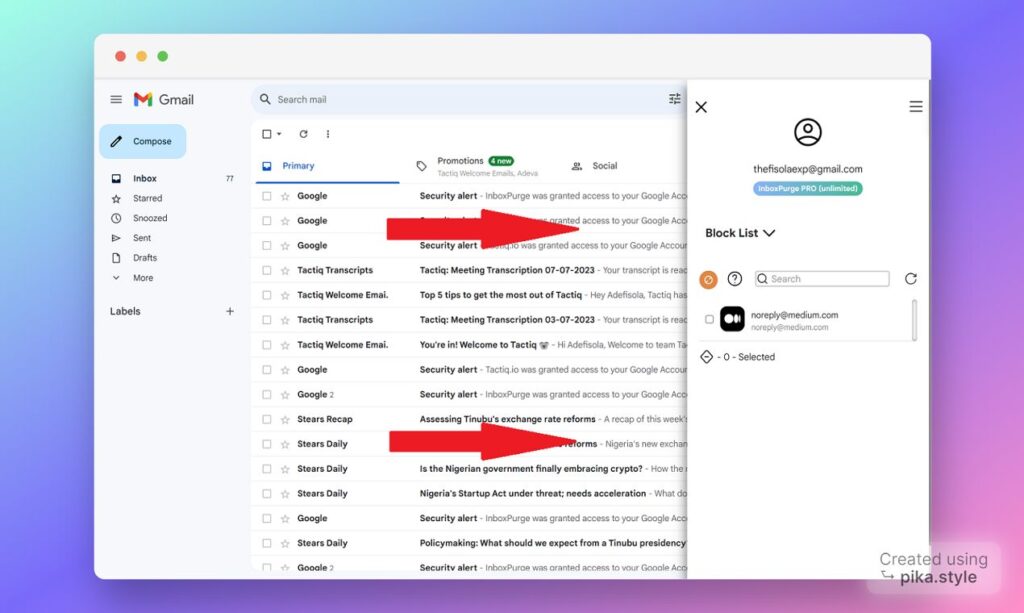 InboxPurge - Gmail inbox Cleanup tool Block List Feature