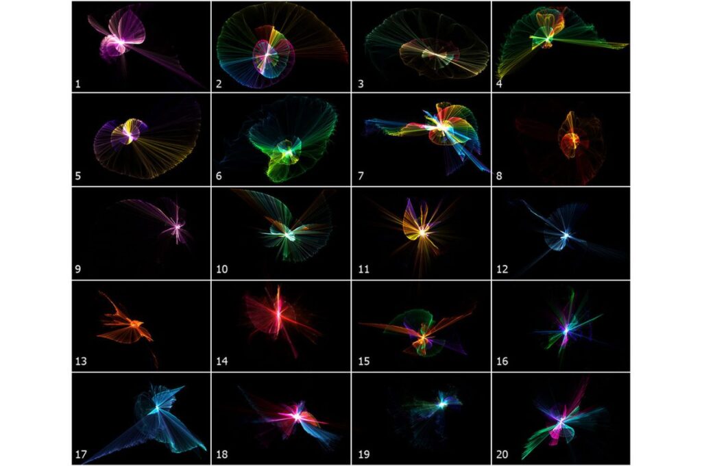collage of colorful light patterns.