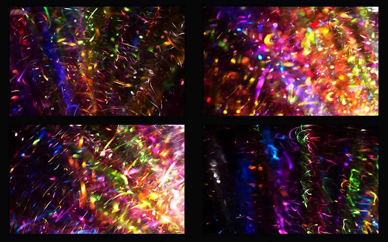 Collage of images of multicolored sparkles.