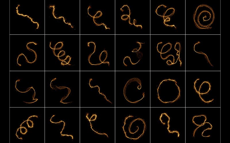 Collage of images of patterns made from fire.