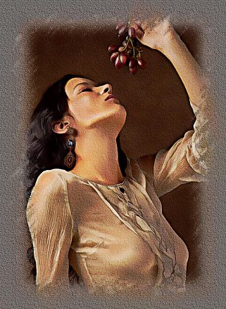 1st preset of the portrait studio displaying a girl in white eating grapes.