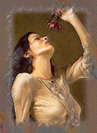 13th preset of the portrait studio displaying a girl in white eating grapes.