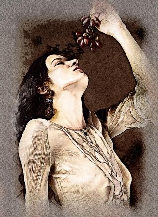 14th preset displaying a girl in white eating grapes.