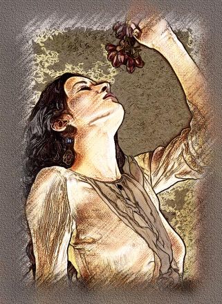 16th preset of the portrait studio displaying a girl in white eating grapes.