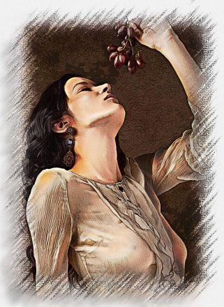 17th preset of the portrait studio displaying a girl in white eating grapes.