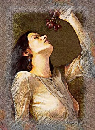 4th preset of the portrait studio displaying a girl in white eating grapes.