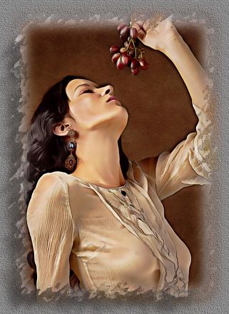 5th preset of the portrait studio displaying a girl in white eating grapes.