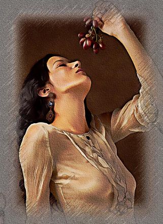 9th preset displaying a girl in white eating grapes.