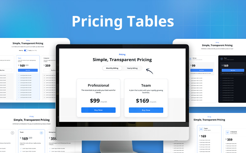 This image is displaying the pricing tables component of Figmatia - Web design system