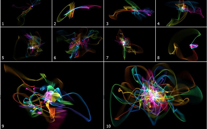 Collage of 10 images Rainbow light patterns.