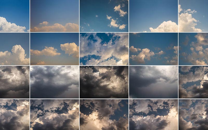 Collage of images of cloudy sky.