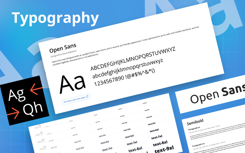 This image is displaying the typography component of the web design system