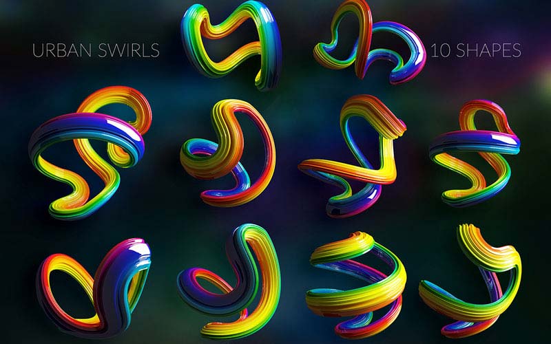 Image of 10 colored swirl shapes.