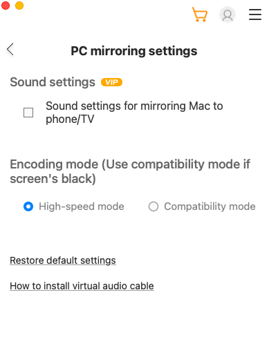 PC Mirroring Settings Preview