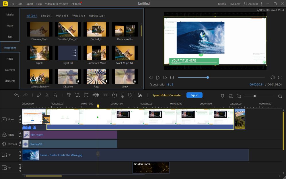 Image of BeeCut video editor's transition option.