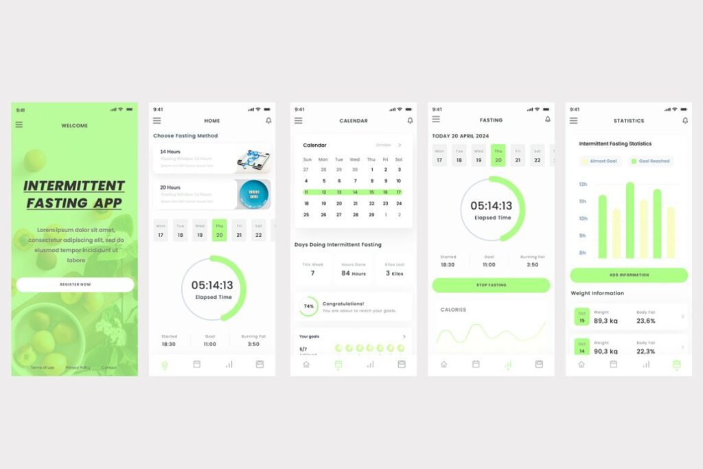 collage of intermittent fasting tracker app's UI