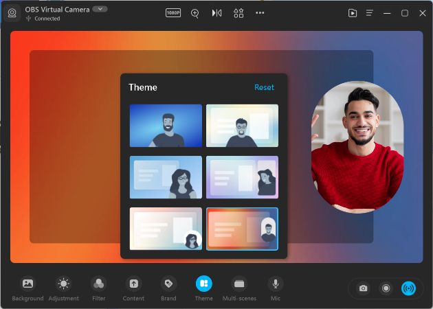 finecam webcam for pc displaying Theme selection feature.