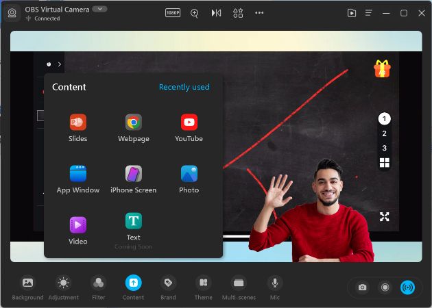 FineCam -virtual cam for windows displaying content feature.