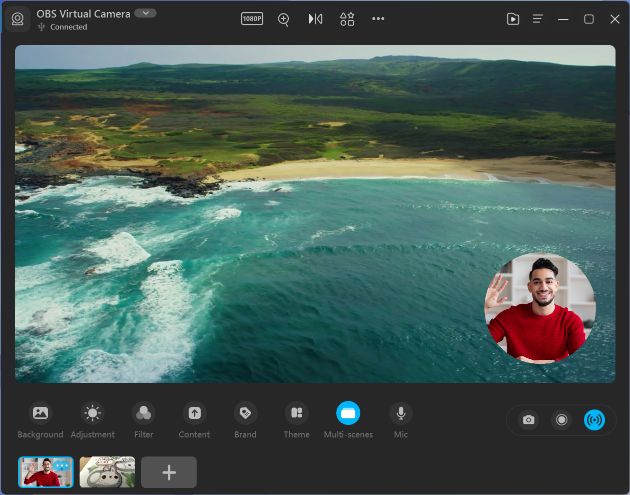 Finecam - virtual cam for windows displaying Multi scenes feature.