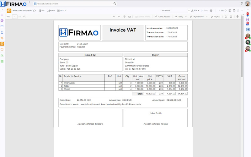 This image is displaying the invoicing program of the online crm software