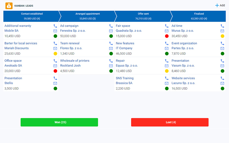 This image is displaying the CRM software of Firmao