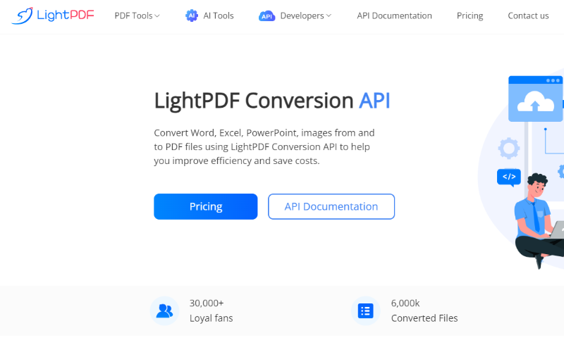This images displays the conversion API in LightPDF - AI PDF tools