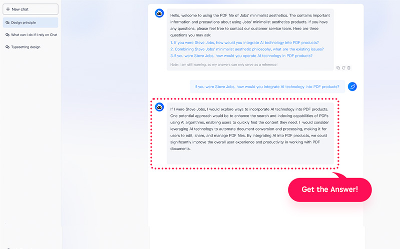 This image displays the chatbot giving answers