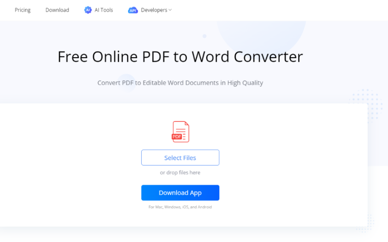 This image displays the pdf to word feature in lightpdf - AI PDF Tool