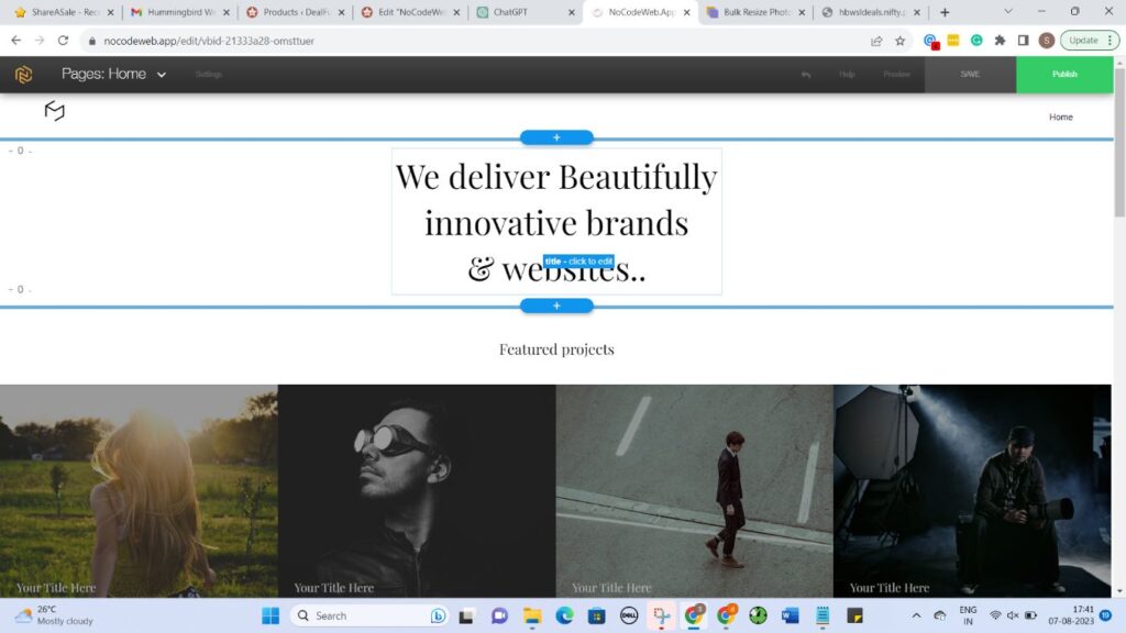 This image displays the easy drag and drop feature of NoCodeWeb - code free website builder