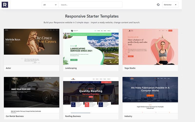 This image is a collage of Responsive Starter Responsive Templates in Responsive pro