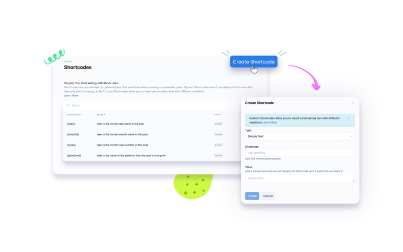 This image is dispalying the shortcodes available in this social media automation tool