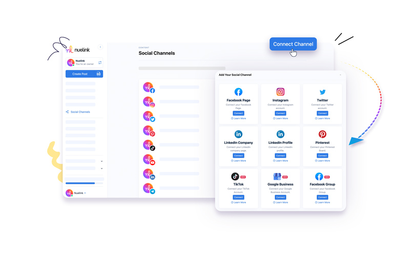 This image showing how you can manage social channels on neulink