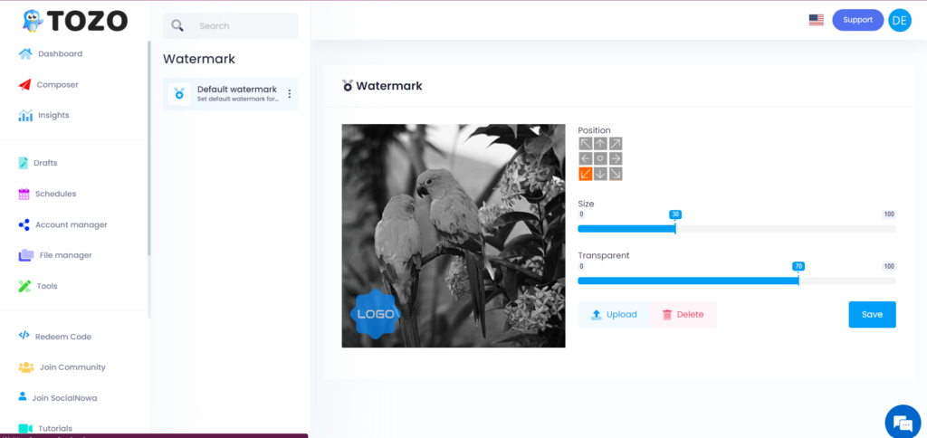 This image is displaying Tozo's watermark interface
