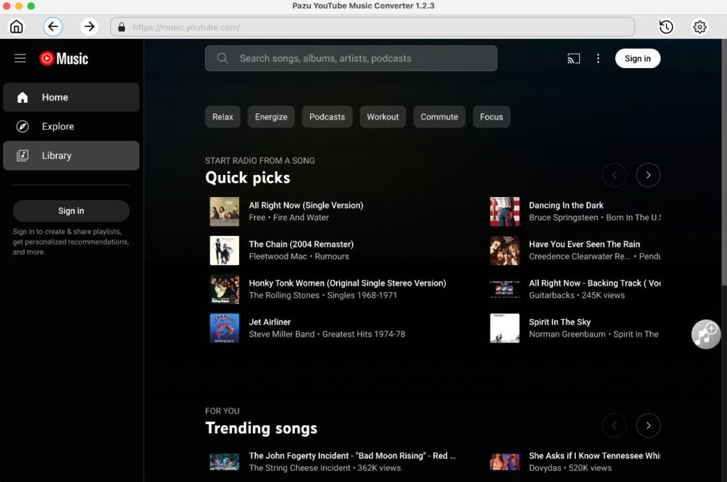 Image of Pazu youtube to music converter homepage.