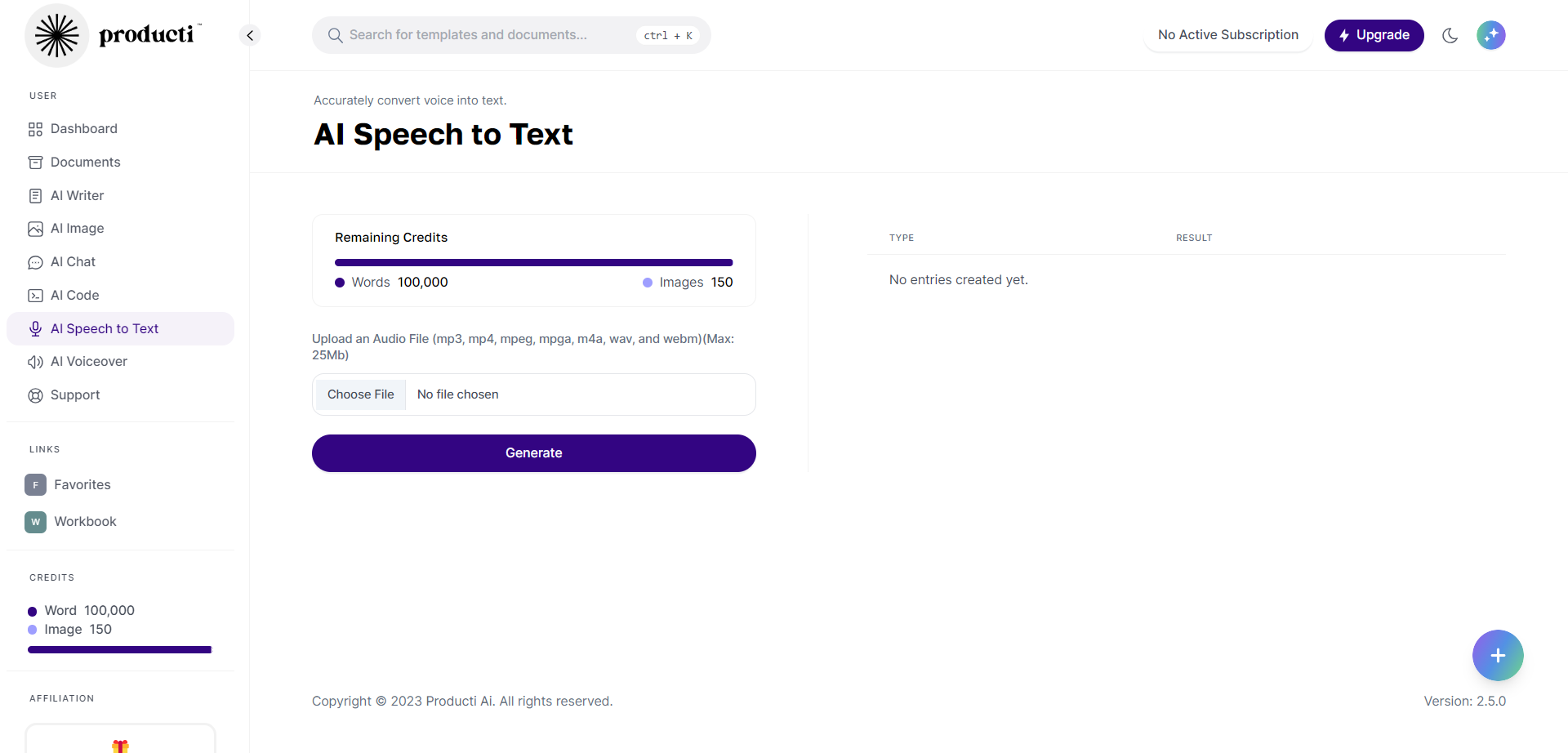 Producti AI Speech to Text UI