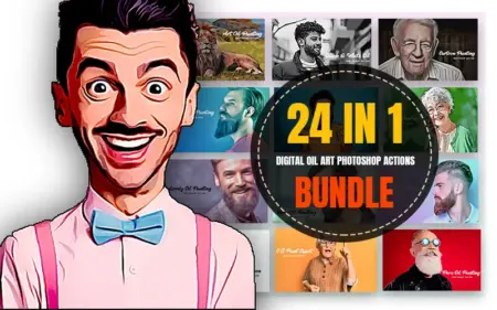 Feature image of 24 in 1 digital oil art photoshop actions bundle
