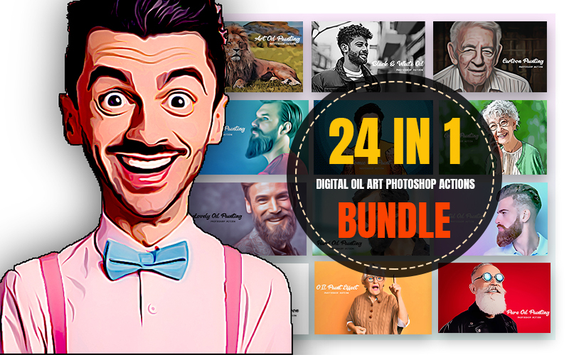 Feature image of 24 in 1 digital oil art photoshop actions bundle