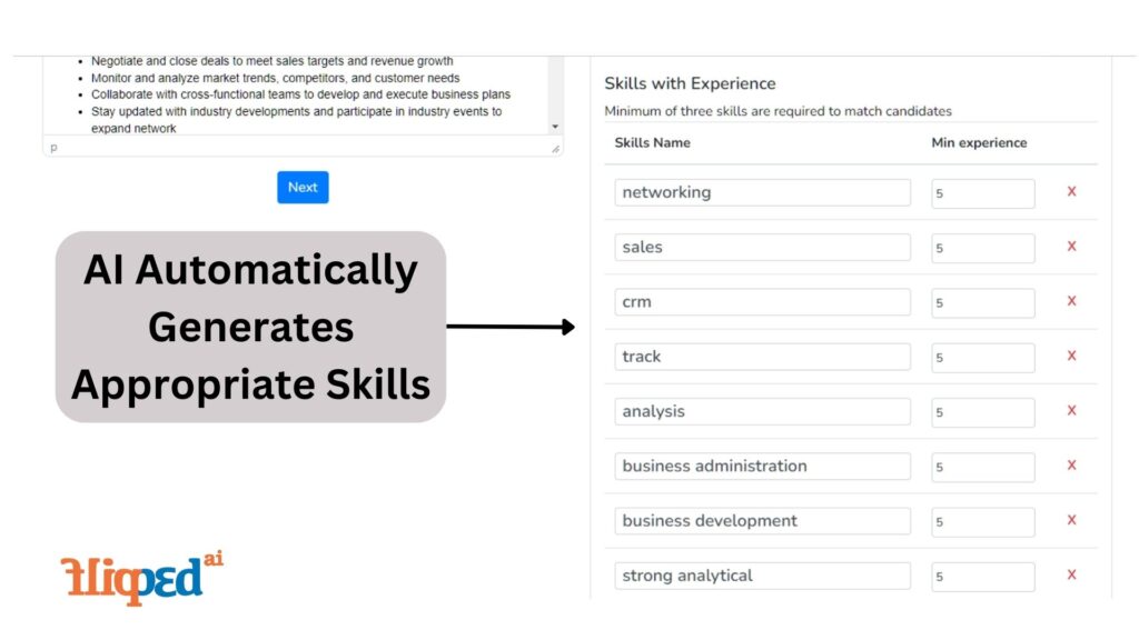 Flipped.ai user interface displaying automatic skill generation feature