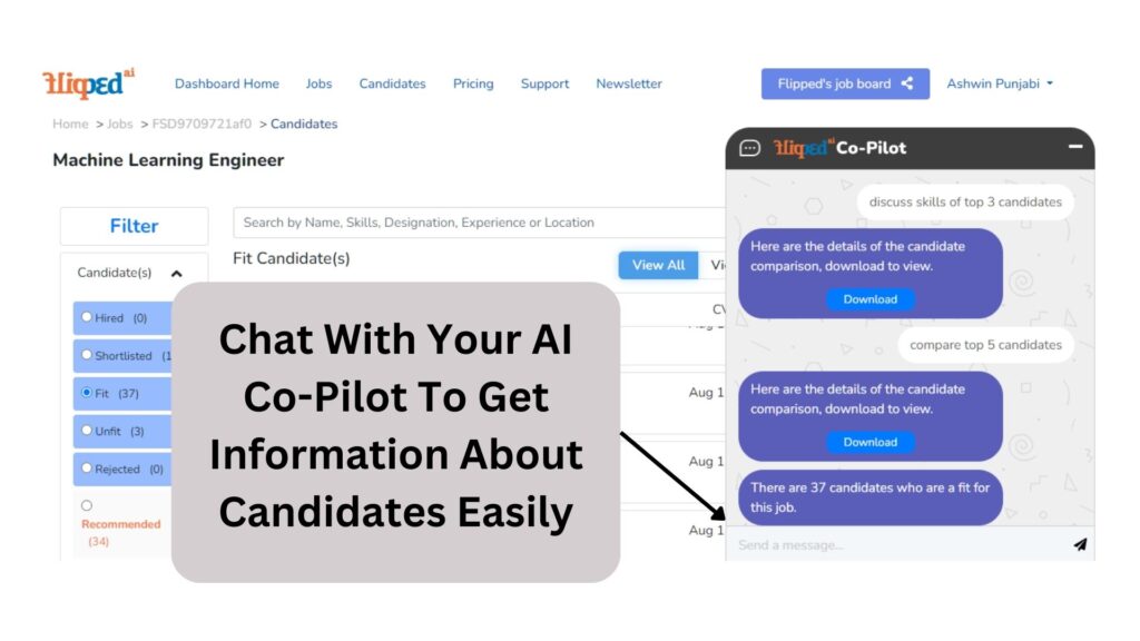 Flipped.ai user interface displaying AI Co-Pilot chat bot