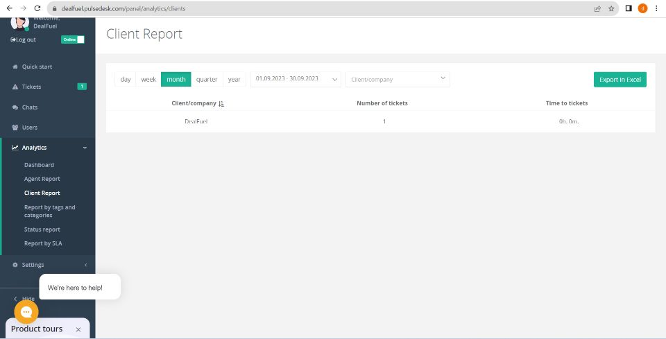 Pulsedesk client support user interface