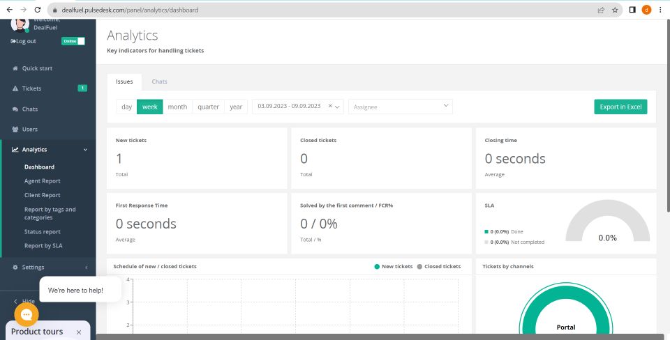 PUlsedesk dashboard user interface.