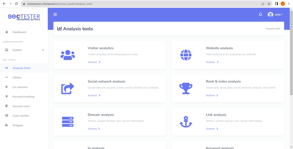 SEO tester - SEO Tools Suite analytics tool UI