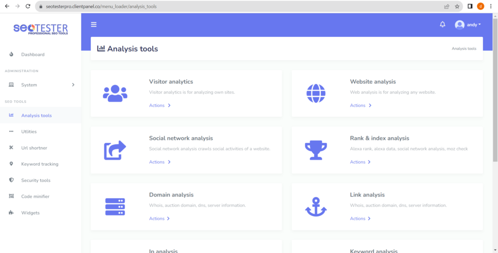 SEO tester analytics tool UI