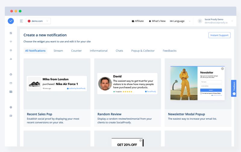 notification creation user interface of social proofy - social proof Tool.