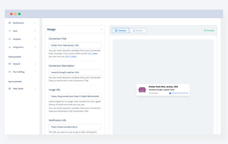 Conversion UI of social Proofy.